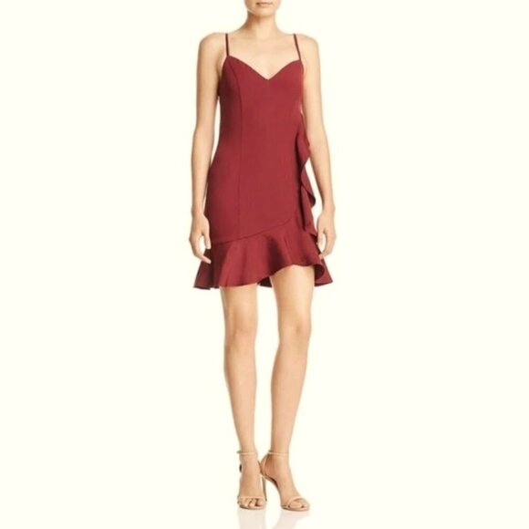 AQUA Sleeveless Ruffle Cocktail Dress Burgundy M - Picture 1 of 2